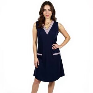(C-79) Mme&co short sleeves womens dress size S dark blue‎ color